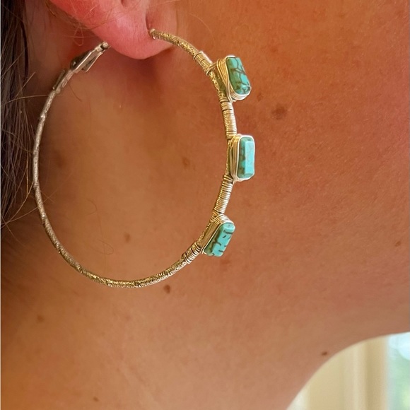 Vintage Triple Turquoise Hoop Earrings - Picture 3 of 16